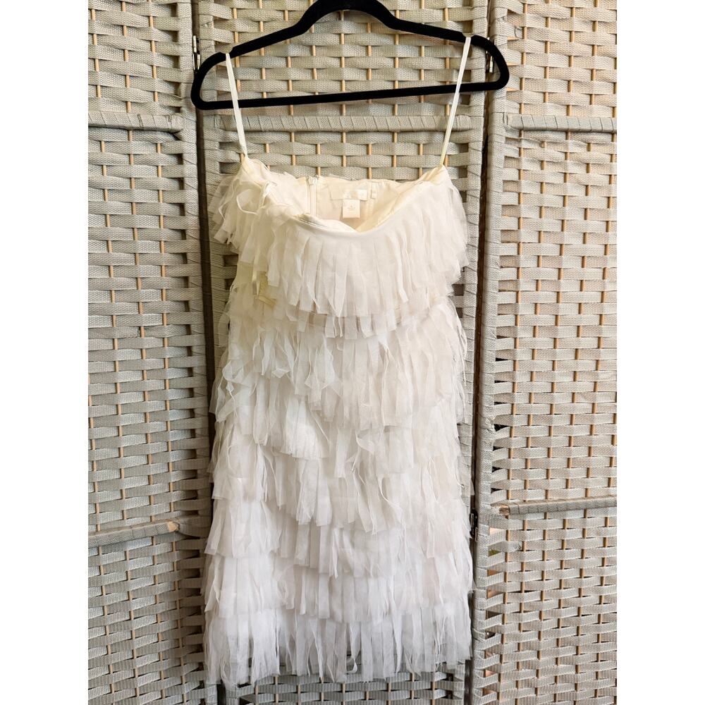 Ann Taylor Ivory Tiered Ruffle Dress Women Small Sleeveless Party